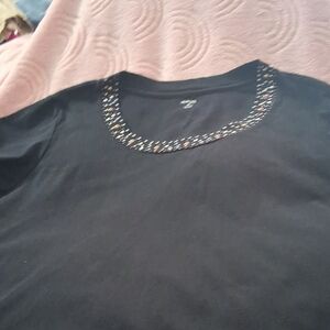 Style & Co. Black Short Sleeve Tee with Beaded Scoop Neck